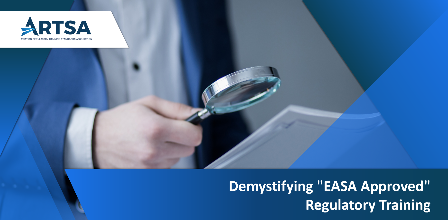 A professional man in business attire holding a magnifying glass up to his eye, symbolizing scrutiny, inspection, and detailed examination in a corporate or regulatory context.