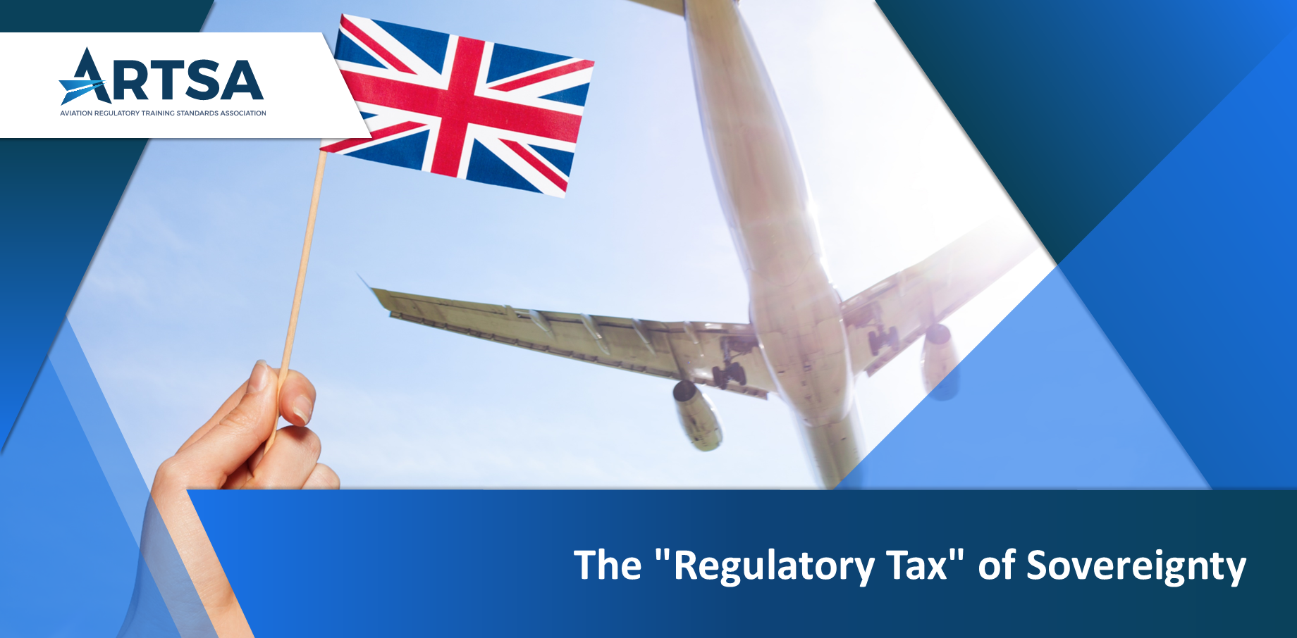 Commercial aircraft flying through a divided sky symbolizing regulatory divergence between UK CAA and EASA aviation frameworks.